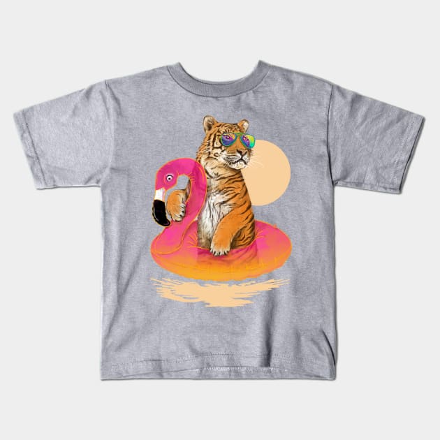 Chillin (Flamingo Tiger) Kids T-Shirt by 38Sunsets